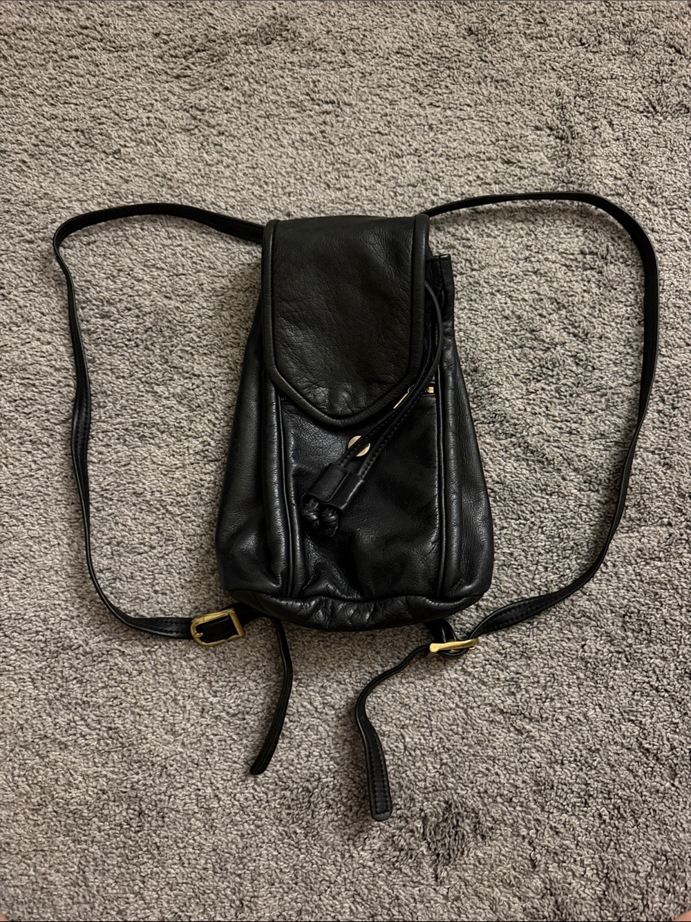 Black Leather Mini Backpack - Women's Everyday Crossbody Pack
